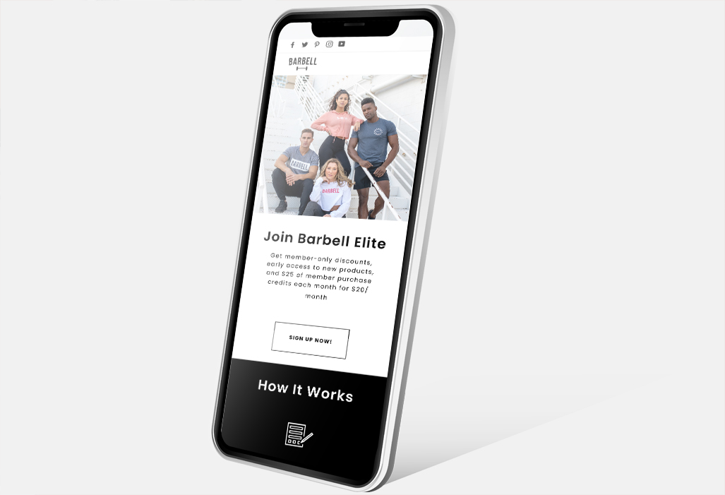 Barbell Membership Landing page